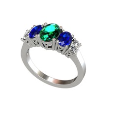 Yeşil kuvars, lab safir ve swarovski 14 ayar beyaz altın yüzük