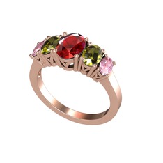Oval 5 Taşlı Yüzük - Garnet, peridot ve pembe kuvars 925 ayar rose altın kaplama gümüş yüzük #noqlzr
