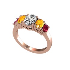 Oval 5 Taşlı Yüzük - Swarovski, sitrin ve rodolit garnet 14 ayar rose altın yüzük #nvamco