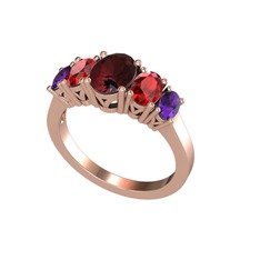 Kök yakut, garnet ve ametist 8 ayar rose altın yüzük