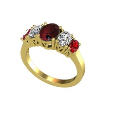 Oval 5 Taşlı Yüzük - Kök yakut, swarovski ve garnet 925 ayar altın kaplama gümüş yüzük #o9lvkl