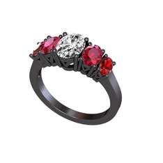 Swarovski, rodolit garnet ve garnet 925 ayar siyah rodyum kaplama gümüş yüzük