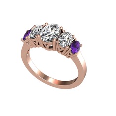 Swarovski ve ametist 925 ayar rose altın kaplama gümüş yüzük