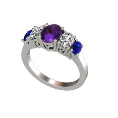 Ametist, swarovski ve lab safir 18 ayar beyaz altın yüzük