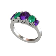 Ametist ve kök zümrüt 8 ayar beyaz altın yüzük