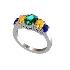 Oval 5 Taşlı Yüzük - Yeşil kuvars, sitrin ve lab safir 925 ayar gümüş yüzük #oxyv8z