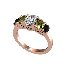 Oval 5 Taşlı Yüzük - Swarovski, peridot ve siyah zirkon 18 ayar rose altın yüzük #ozi2zc