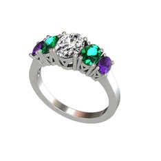 Oval 5 Taşlı Yüzük - Swarovski, yeşil kuvars ve ametist 18 ayar beyaz altın yüzük #p6t8qs