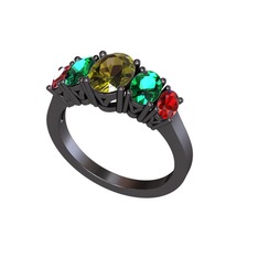 Peridot, yeşil kuvars ve garnet 925 ayar siyah rodyum kaplama gümüş yüzük