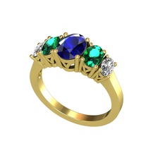 Oval 5 Taşlı Yüzük - Lab safir, yeşil kuvars ve swarovski 14 ayar altın yüzük #pb4v5j