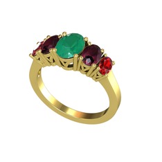 Kök zümrüt, kök yakut ve garnet 8 ayar altın yüzük