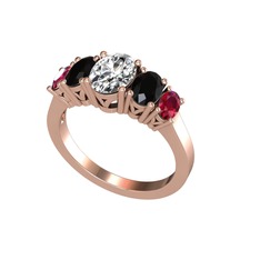 Oval 5 Taşlı Yüzük - Swarovski, siyah zirkon ve rodolit garnet 925 ayar rose altın kaplama gümüş yüzük #prwgnk