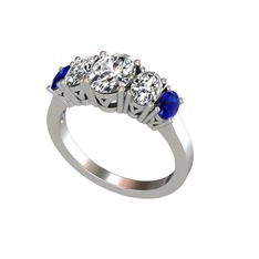 Oval 5 Taşlı Yüzük - Swarovski, beyaz zirkon ve lab safir 14 ayar beyaz altın yüzük #pt49lt