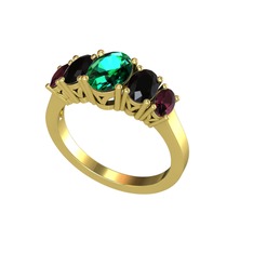 Oval 5 Taşlı Yüzük - Yeşil kuvars, siyah zirkon ve kök yakut 18 ayar altın yüzük #q0nwkj