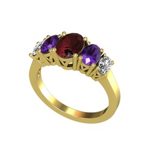 Oval 5 Taşlı Yüzük - Kök yakut, ametist ve swarovski 18 ayar altın yüzük #q8h08p