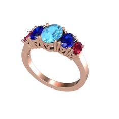 Oval 5 Taşlı Yüzük - Akuamarin, lab safir ve rodolit garnet 14 ayar rose altın yüzük #qe0yyz