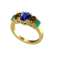 Oval 5 Taşlı Yüzük - Lab safir, dumanlı kuvars ve kök zümrüt 14 ayar altın yüzük #qn4pay