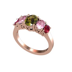 Oval 5 Taşlı Yüzük - Peridot, pembe kuvars ve rodolit garnet 18 ayar rose altın yüzük #qnpuvc
