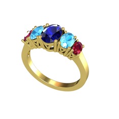 Oval 5 Taşlı Yüzük - Lab safir, akuamarin ve rodolit garnet 14 ayar altın yüzük #qoiwlx