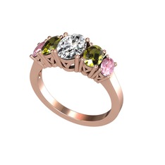Beyaz zirkon, peridot ve pembe kuvars 14 ayar rose altın yüzük