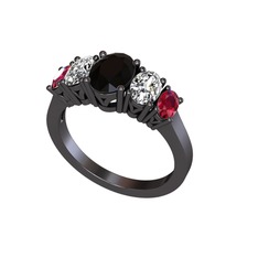 Siyah zirkon, beyaz zirkon ve rodolit garnet 925 ayar siyah rodyum kaplama gümüş yüzük