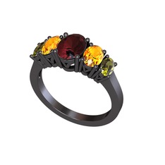 Oval 5 Taşlı Yüzük - Kök yakut, sitrin ve peridot 925 ayar siyah rodyum kaplama gümüş yüzük #rbooom