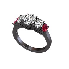Beyaz zirkon ve rodolit garnet 925 ayar siyah rodyum kaplama gümüş yüzük