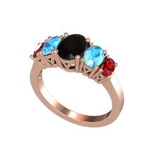 Oval 5 Taşlı Yüzük - Siyah zirkon, akuamarin ve garnet 18 ayar rose altın yüzük #s947ji