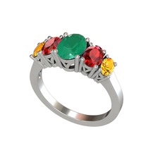 Oval 5 Taşlı Yüzük - Kök zümrüt, garnet ve sitrin 925 ayar gümüş yüzük #t058vz