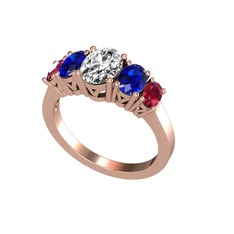 Oval 5 Taşlı Yüzük - Swarovski, lab safir ve rodolit garnet 14 ayar rose altın yüzük #t5q9xd