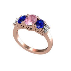 Pembe kuvars, lab safir ve swarovski 18 ayar rose altın yüzük