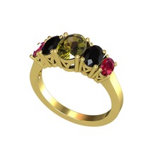 Oval 5 Taşlı Yüzük - Peridot, siyah zirkon ve rodolit garnet 8 ayar altın yüzük #tbkes3
