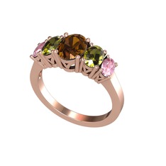 Oval 5 Taşlı Yüzük - Dumanlı kuvars, peridot ve pembe kuvars 925 ayar rose altın kaplama gümüş yüzük #thh9kx