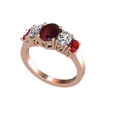 Oval 5 Taşlı Yüzük - Kök yakut, swarovski ve garnet 14 ayar rose altın yüzük #tosieh