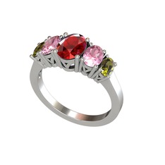 Garnet, pembe kuvars ve peridot 18 ayar beyaz altın yüzük