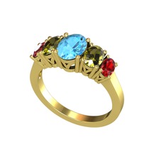 Akuamarin, peridot ve garnet 14 ayar altın yüzük