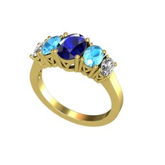 Oval 5 Taşlı Yüzük - Lab safir, akuamarin ve swarovski 18 ayar altın yüzük #txxnah