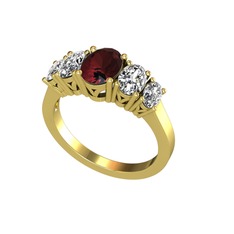 Oval 5 Taşlı Yüzük - Kök yakut, beyaz zirkon ve swarovski 14 ayar altın yüzük #u2w48q