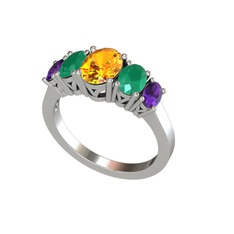 Sitrin, kök zümrüt ve ametist 8 ayar beyaz altın yüzük