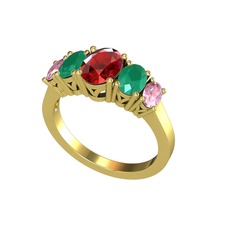 Oval 5 Taşlı Yüzük - Garnet, kök zümrüt ve pembe kuvars 925 ayar altın kaplama gümüş yüzük #u8aean