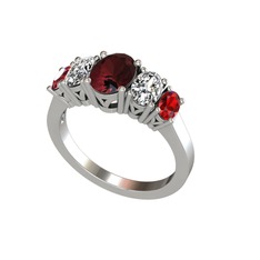 Oval 5 Taşlı Yüzük - Kök yakut, swarovski ve garnet 8 ayar beyaz altın yüzük #ueh5io