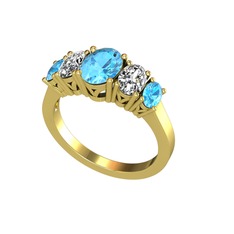 Oval 5 Taşlı Yüzük - Akuamarin ve swarovski 18 ayar altın yüzük #uf12jx