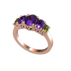 Oval 5 Taşlı Yüzük - Ametist ve peridot 18 ayar rose altın yüzük #v0rkeu