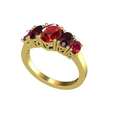 Oval 5 Taşlı Yüzük - Garnet, kök yakut ve rodolit garnet 18 ayar altın yüzük #v56lyk