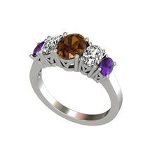Dumanlı kuvars, swarovski ve ametist 18 ayar beyaz altın yüzük