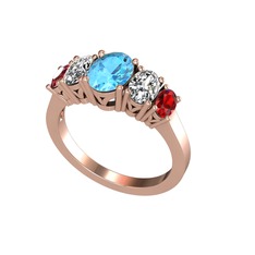 Akuamarin, swarovski ve garnet 8 ayar rose altın yüzük