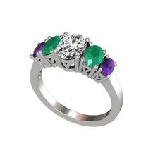 Swarovski, kök zümrüt ve ametist 8 ayar beyaz altın yüzük