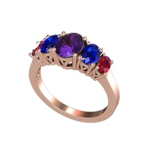 Ametist, lab safir ve rodolit garnet 14 ayar rose altın yüzük