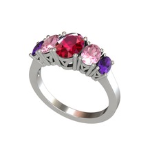 Oval 5 Taşlı Yüzük - Rodolit garnet, pembe kuvars ve ametist 18 ayar beyaz altın yüzük #wohfwe