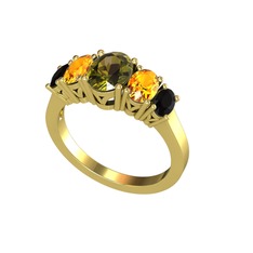 Peridot, sitrin ve siyah zirkon 8 ayar altın yüzük